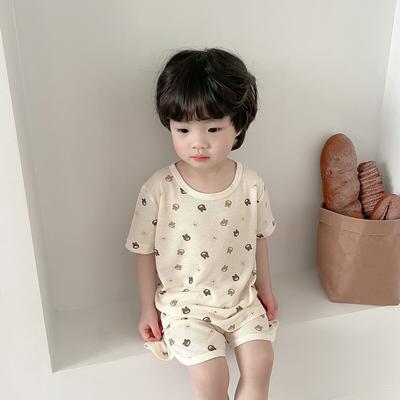 Children's Summer Ice Silk Thin Section Homewear Two-piece Set of Middle and Small Children's Soft Short-sleeved Top + Shorts Loose Suit