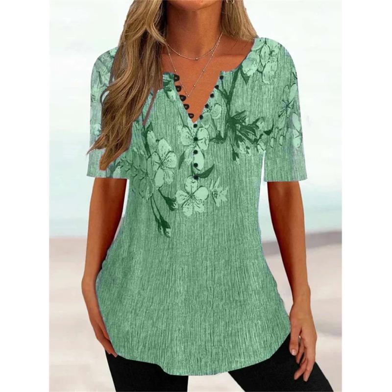QICED Women's Fashion Casual Short Sleeve V Neck Blouses & Shirts