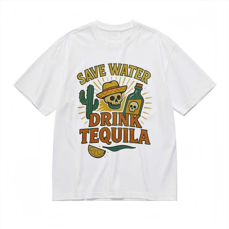 Men's Breathable Comfy Classic T-Shirt Skull Cactus And Tequila Graphic Tee