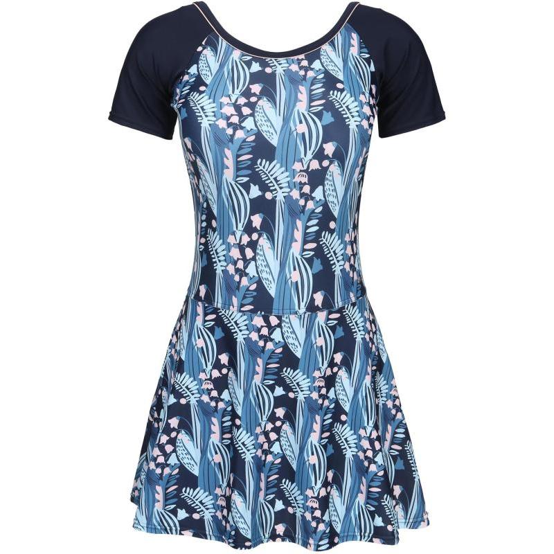 

DECATHLON Comfortable Short Sleeve One-Piece Swimsuit Skirt Women s Dark Navy L-XL