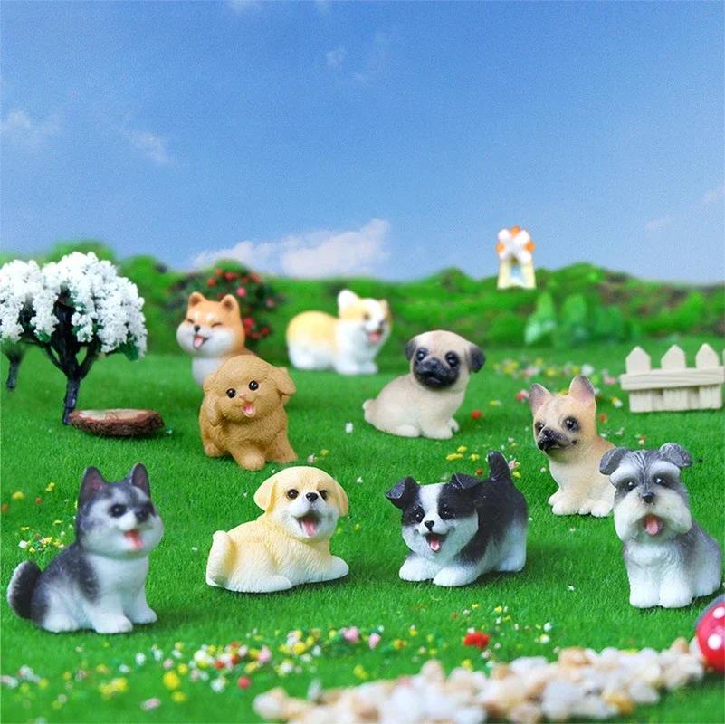 Kawaii Resin Cute Mini Dog Ornaments Figures Miniature Things Statues Dollhouse Room Home Decor Items Desk Accessories