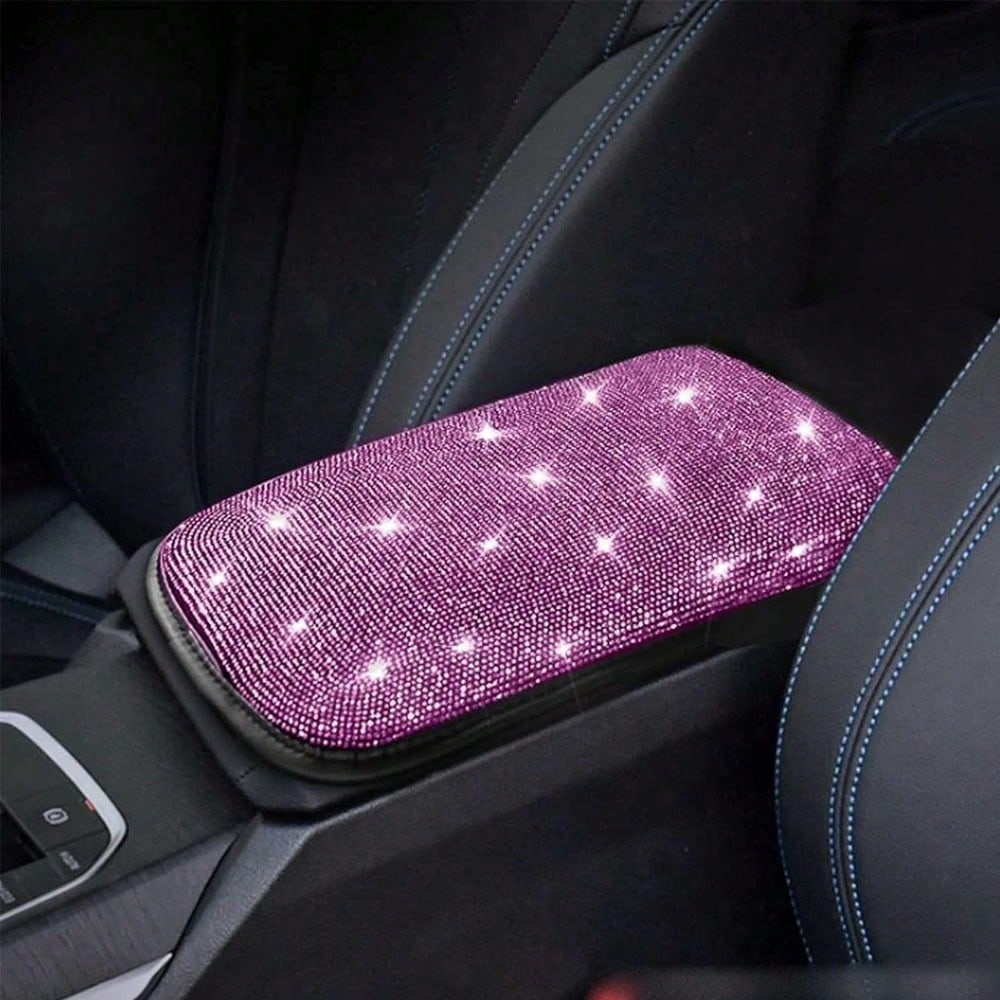 

Блестящий коврик для подлокотника автомобиля, противоскользящая накладка на центральную консоль с искусственными бриллиантами, защита подлокотника, аксессуары для украшения автомобиля розовый