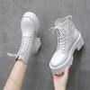 Fashion Autumn Winter New Soft Leather Ankle Boots Ladies Shoes Platform Lace Up Chelsea Black White Short Botas Thick Heeled Botines
