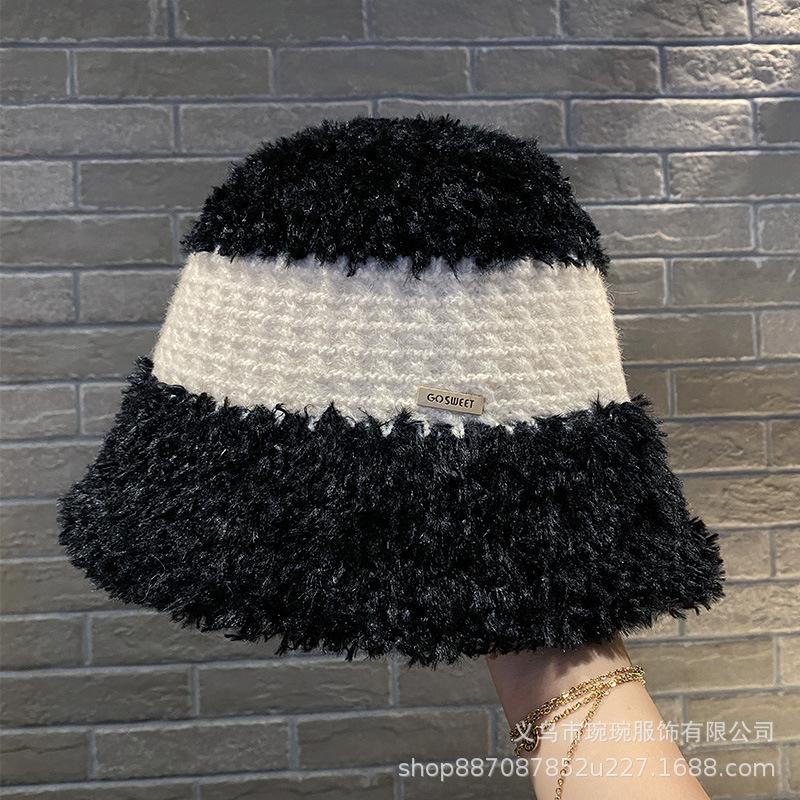 New Knitted Bucket Hat Women's Autumn and Winter Outdoor Wide-brimmed Breathable Bucket Hat Color Matching Fashionable Simple Basin Hat