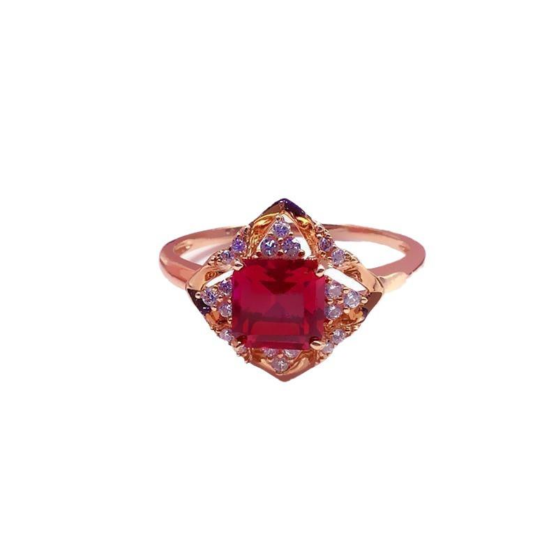 Purple Gold Rhombus Zircon Ring Rose Gold Plated Red Stone Geometric Ring Simple Jewelry Women