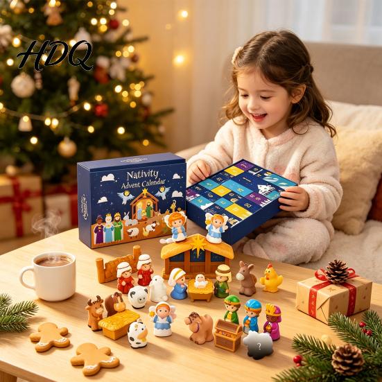 Christmas Calendar for Family Bonding 24 Days Nativity Advent Kids Countdown Waiting Gift Boys Girls with Mini Figurines Interactive Holiday