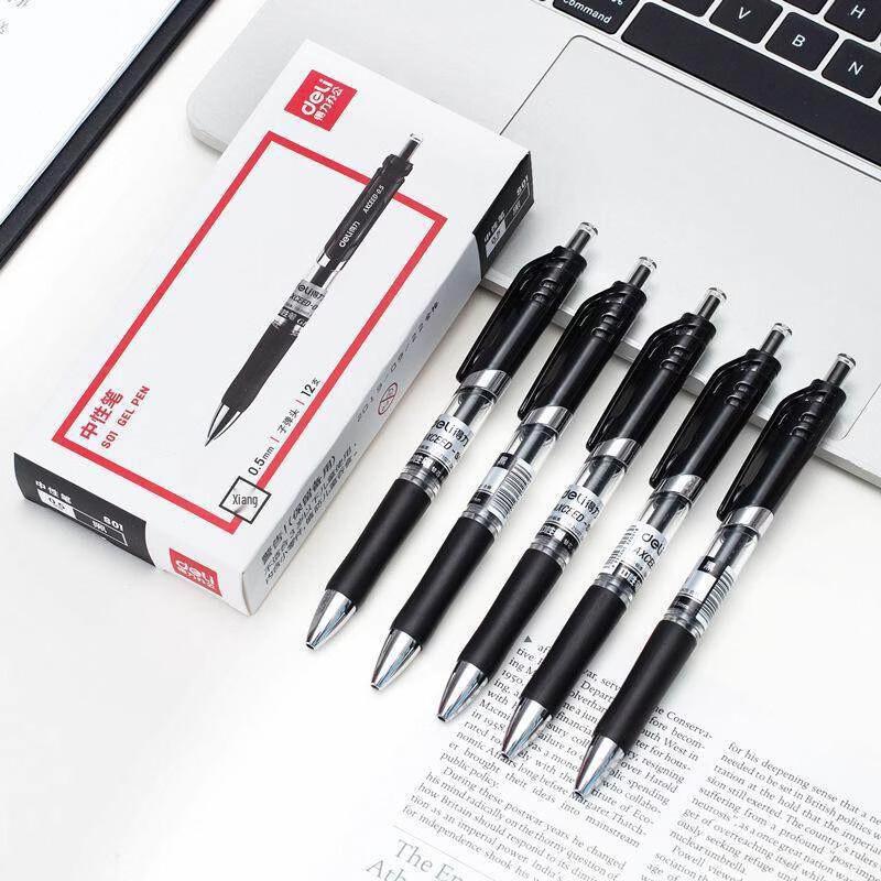 Deli 0.5mm Ret retractable Black Gel Pens (12-Pack)