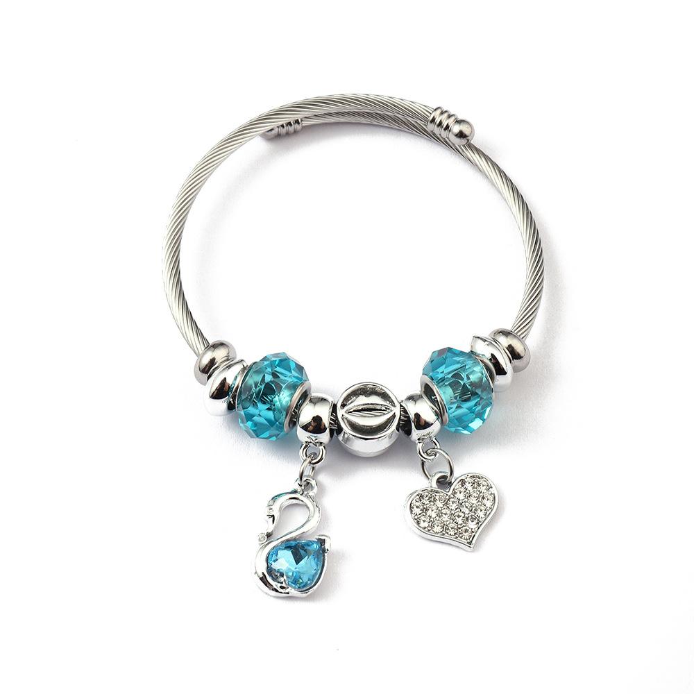Simple Fashion Stainless Steel Bracelet With Crystal Bead Pendant Unisex Jewelry