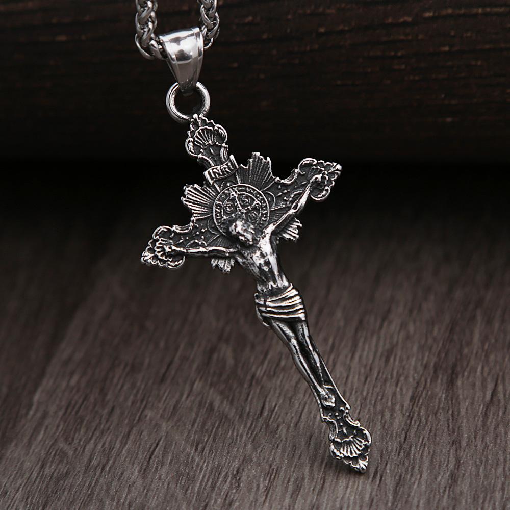 Vintage Stainless Steel Cross Necklace For Men Women Fashion Biker Catholic Cross Jesus Pendant Necklace Amulet Jewelry Gifts