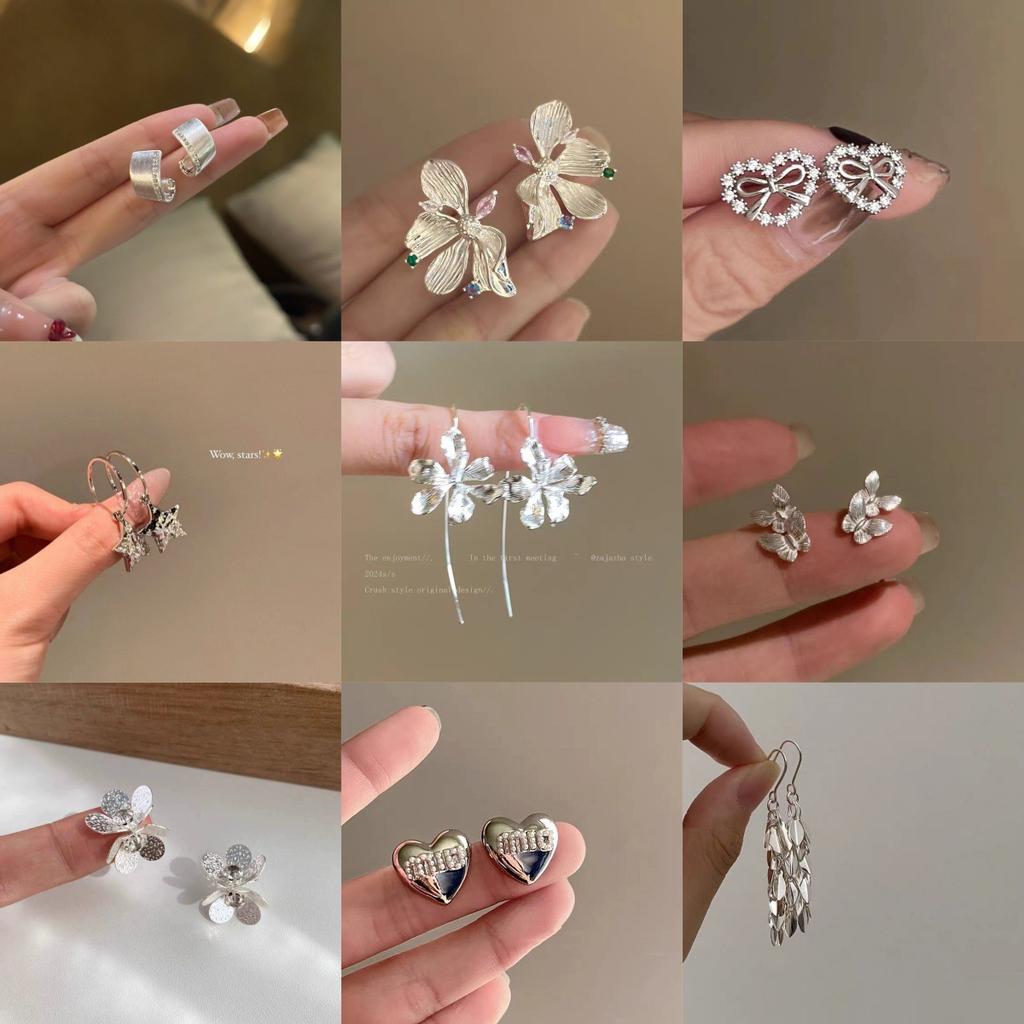Bow Flower Zircon Stud Earrings Female Sweet High-End Temperament Design Earrings Niche Light Luxury Earrings