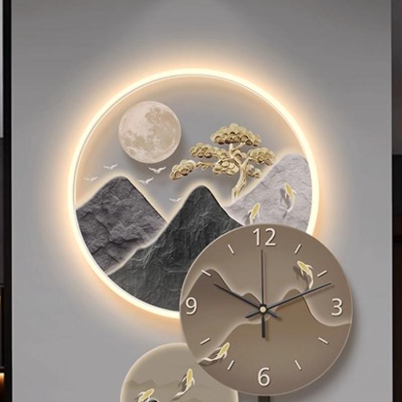 Nine Fish Graph Living Room Wall Clock Restaurant Clock Mural Watch Room Decorations LED Mute Quartz Clock Home Decor Items