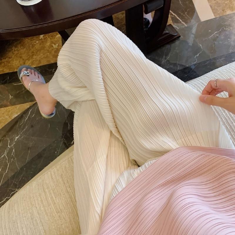 Miyake Women's Irregular Pleated Tops - Short Sleeves, Round Neck, Loose Fit, Slim and Long Niche, Perfect for Summer.