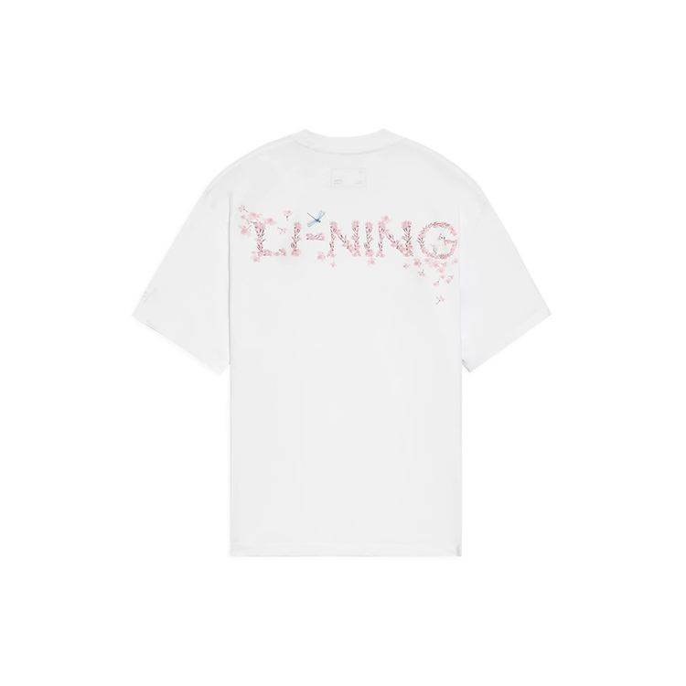 Li Ning Sports Fashion Series - Cherry Blossom Series SS22 Casual Printed Solid Color Breathable Short Sleeve T-Shirt Unisex Tops White AHSS921-1