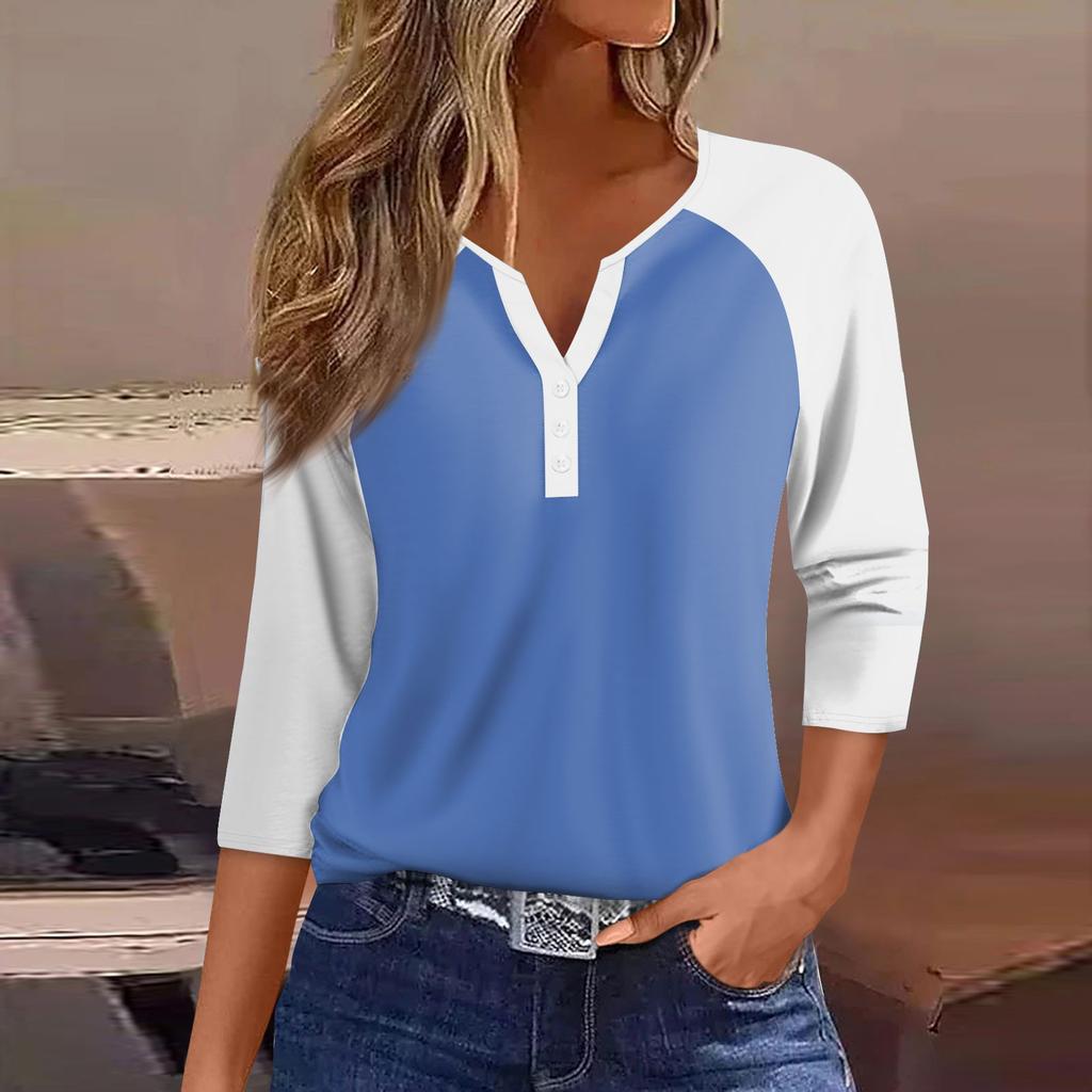 Damskie T Shirt Tee Nadruk Rękaw 3/4 Raglanowy rękaw Codzienny Weekend Moda Podstawowy Dekolt w kształcie litery V Regularny top