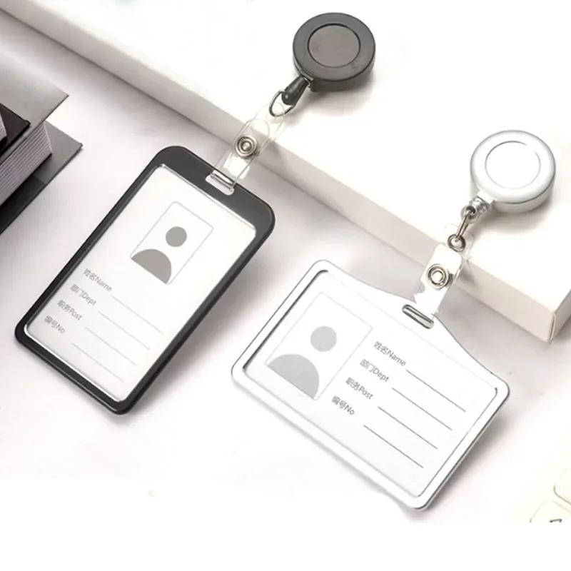 Fashion Metal Card Cover Case Bank Business Work Card Holder with ABS Retractable Badge Reel Lanyard Credit ID Card Badge Bag