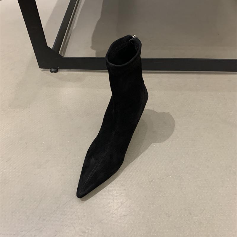 

Autumn High Heel Stretch Slim Women Ankle Boots Autumn Ladies Elegant Pointed Toe Short Botas Zapatos De Mujer 39 чёрный