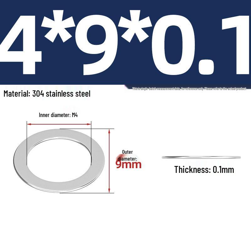 304 Stainless Steel Ultra-Thin Flat Washers - Available in Thickness: 0.1mm, 0.2mm, 0.3mm, 0.5mm
