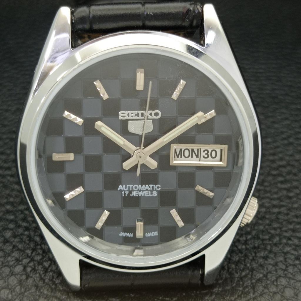 REFURBISHED SEIKO 5 AUTOMATIC MENS WATCH JAPAN MADE BLACK DIAL CUSTOM A440123-2 QV90-a440123