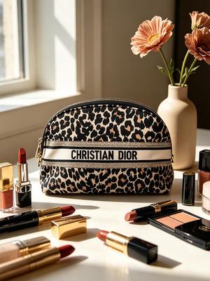 Leopard Print Christian Shell Makeup Bag Brand Beauty Accessory, Zipper Cosmetic Storage Pouch Women Travel Daily