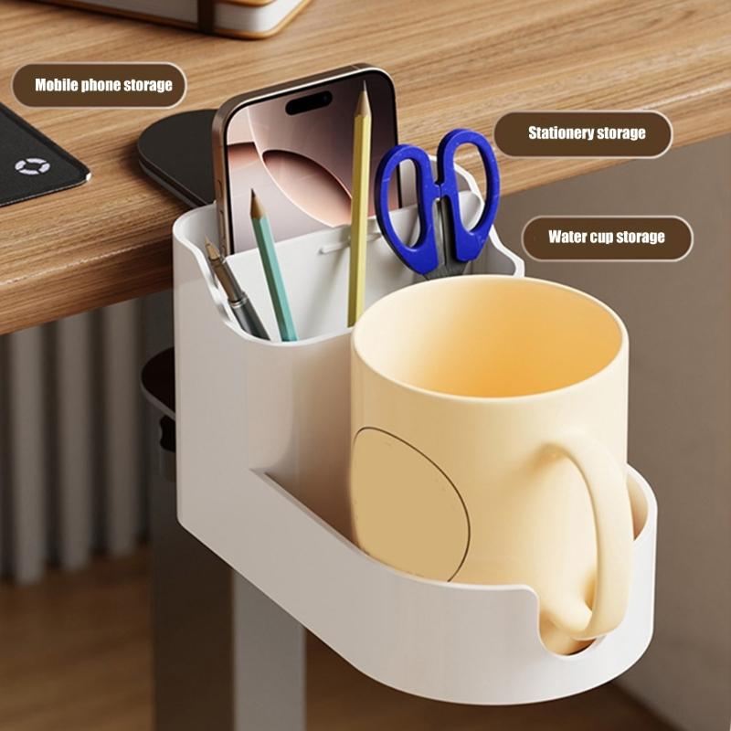Desktop Phone Stand With Beverage Holder Modern Nonslip Base Desktop Organiser Workspaces Storage Solution