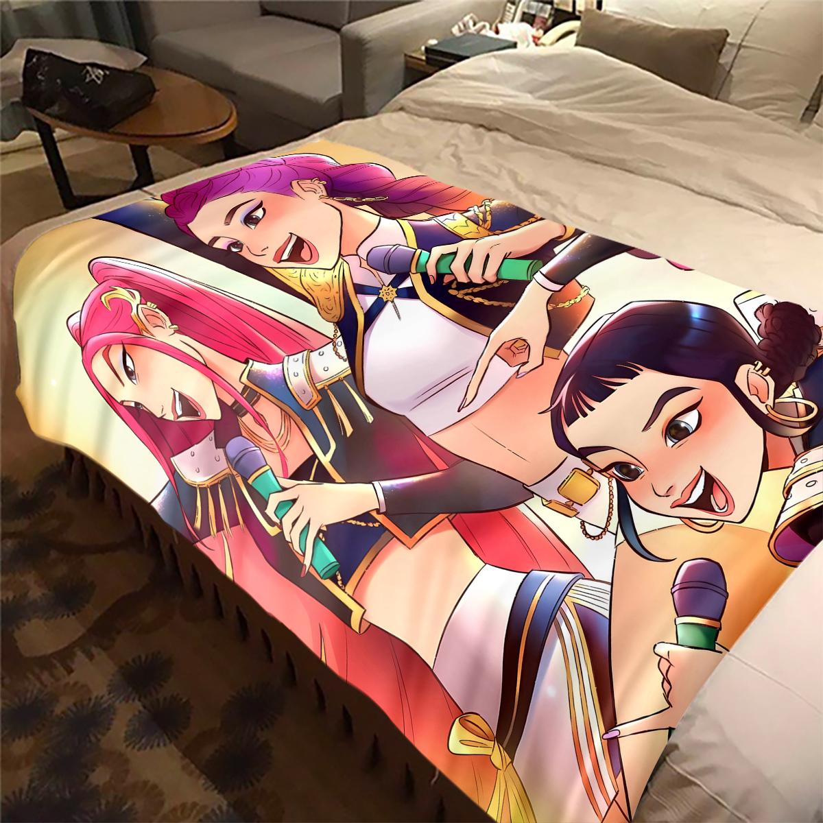 

KPop Demon Hunters Cartoon Print Flannel Blanket, Warm Comfortable for Bedrooms, Sofas, Beds -HYQ11 75x90cm