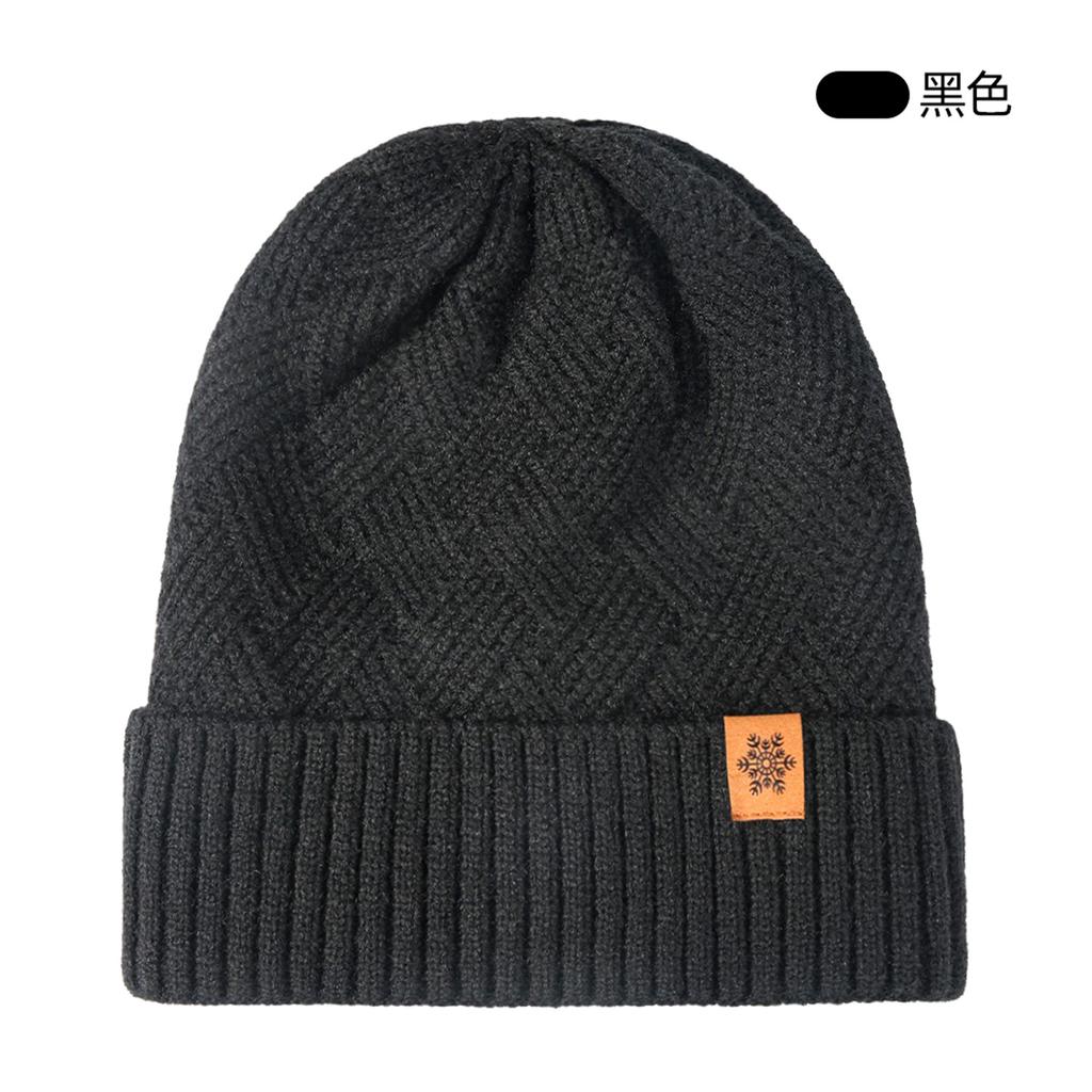 Knitted hat, men's autumn and winter thermal kit, double-layer plush wool knitted hat, scarf and gloves three-piece set