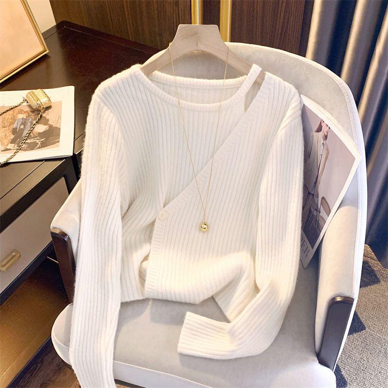 

Женская весенняя новая свободная трикотажная рубашка Fat Sister в стиле ретро, ​​однотонная, с нерегулярным мясным покрытием One Size белый