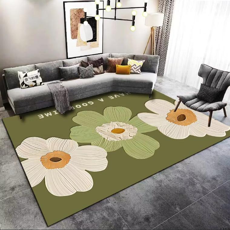 Modern Minimalist Brown Large Floral Daisy with Leaves Pattern Carpet Mat for Living Room Bedroom Bed End Home Decoration Rug