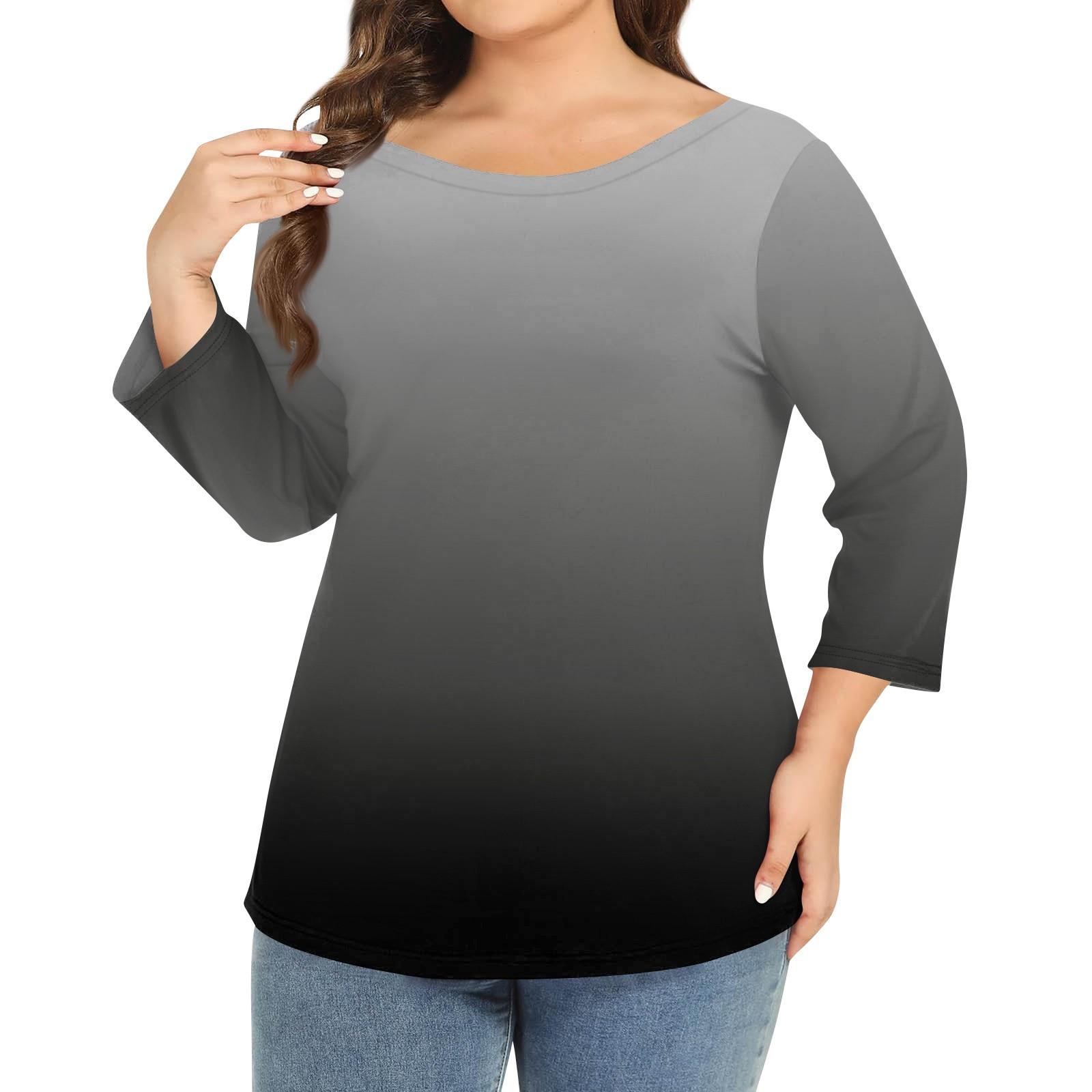 

Женский однотонный топ больших размеров с круглым вырезом и рукавами 3/4 XXL чёрный