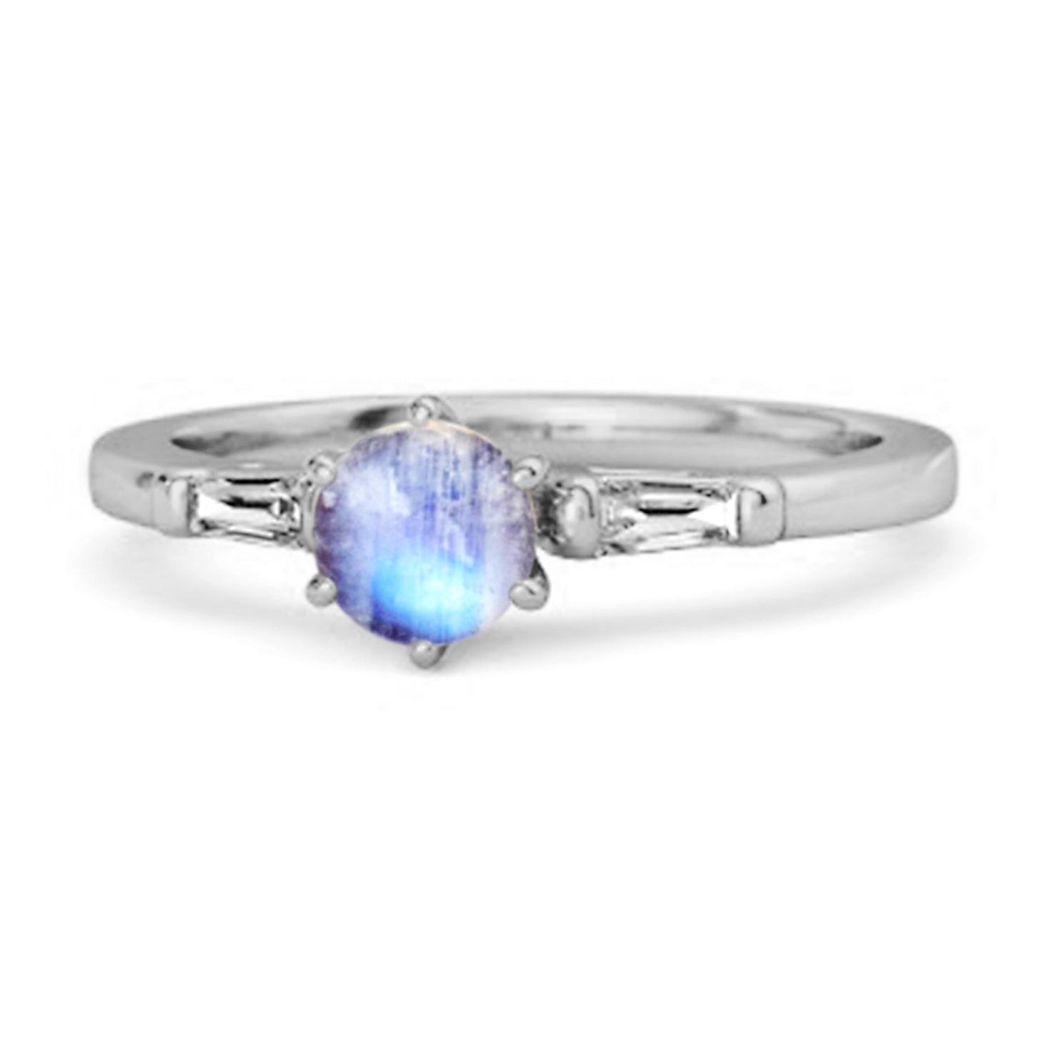 Moonstone Three Stone Ring - 925 Sterling Silver 10.5