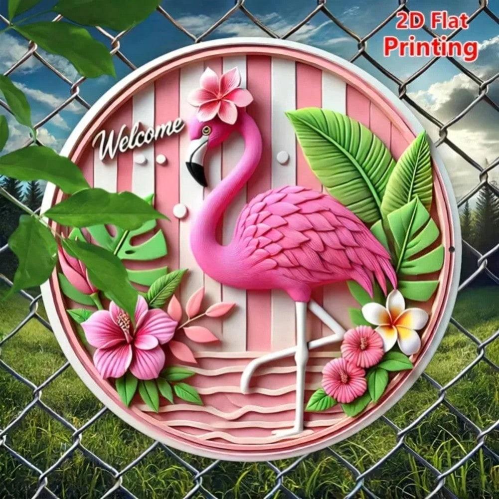 Pink Flamingo Round Metal Sign Wall Art for Women Bedroom Living Room Cafe Decor