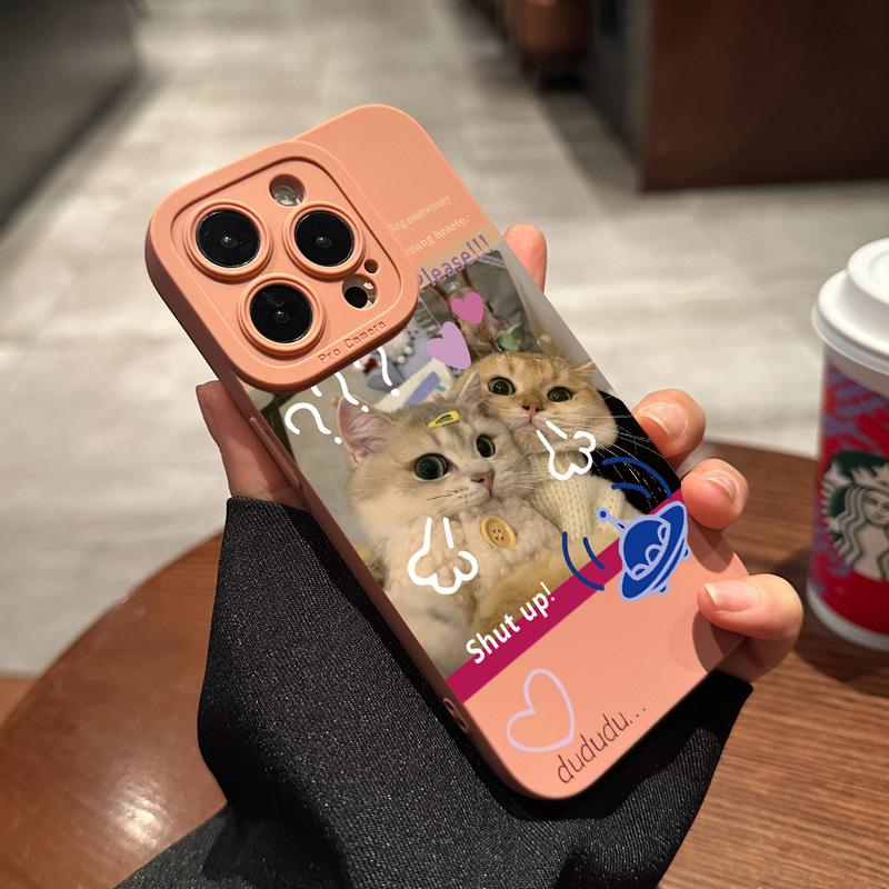 Selfie Cat Phone Case For iPhone 16 14 15 11 Pro Max 12 13 Mini XR XS Max X Plus SE 2022 Lens Protection Soft Back Cover