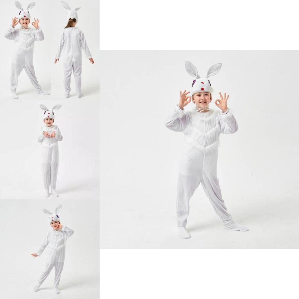 Adorable Kids White Rabbit Costume For Halloween And Cosplay Unisex Jumpsuit