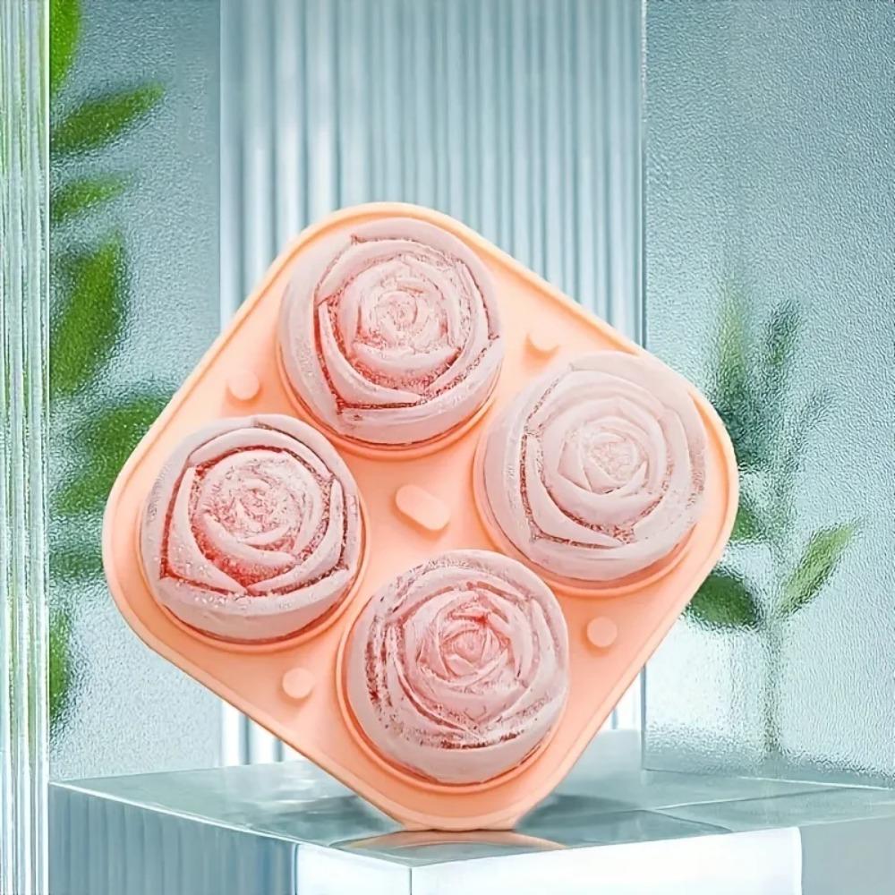 3D-Rosen-Eisformen, große Eiswürfelformen, machen Sie 4 riesige, niedliche Blumen-Form-Eis, lustiger großer Eisball-Maker aus Silikonkautschuk