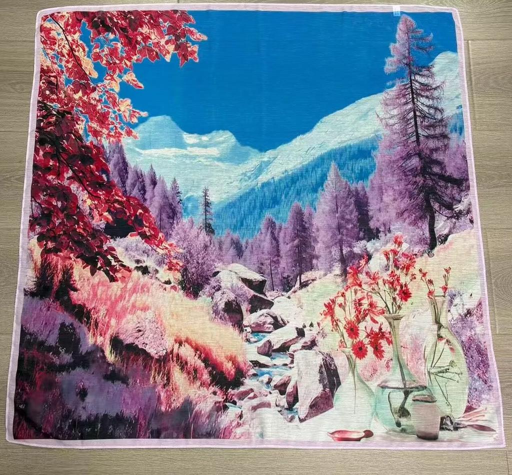 [91 Large Square Scarf] Monet Garden Oil Painting Beautiful Painting Large Square Scarf Fashion Sunscreen Shawl Women's Silk Scarf Square Scarf Fart