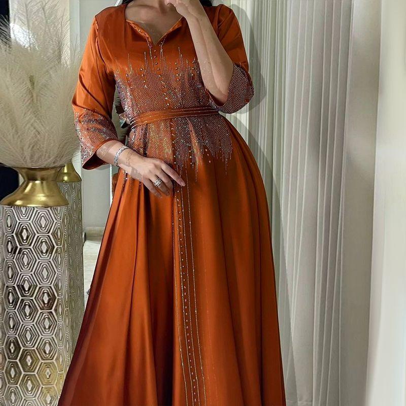 

Индонезия Ближний Восток Трансграничный Амазон Платье Платье Стразы Ужин Однотонный Турецкий Халат Платья Purple XL