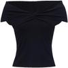 Women's Off-Shoulder Twist Mesh Slim T-Shirt