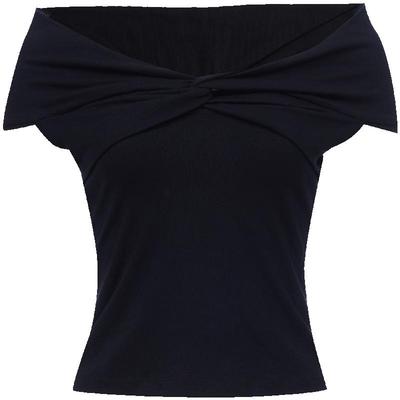 Women's Off-Shoulder Twist Mesh Slim T-Shirt