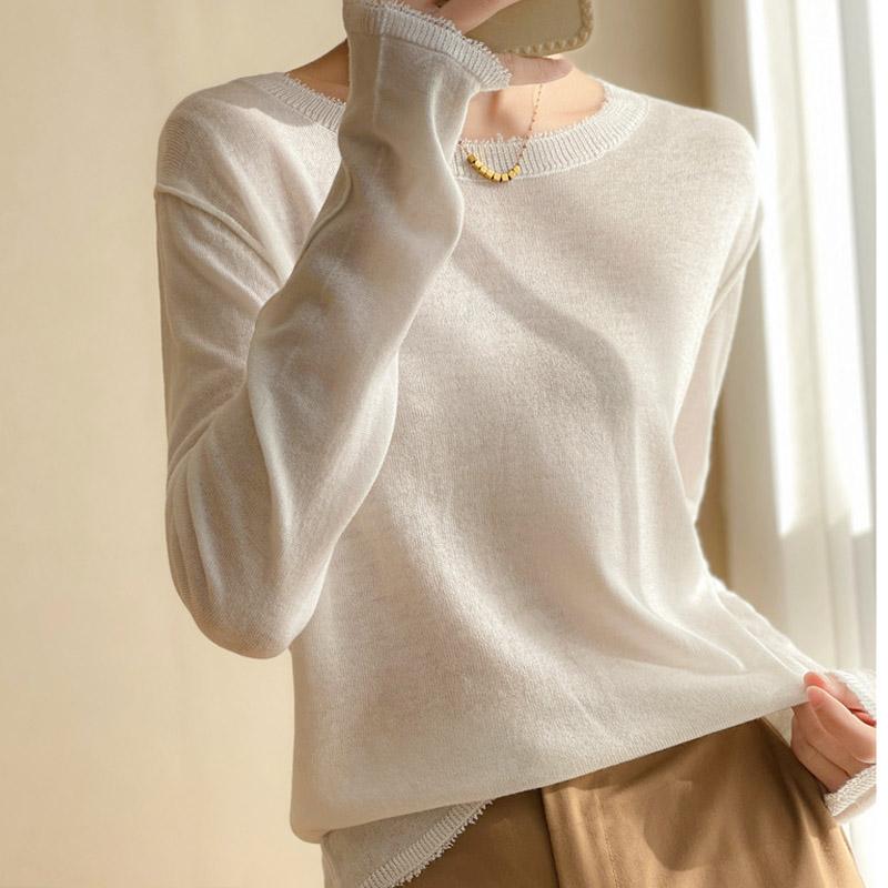 Women Sweaters Pullovers 2025 Autumn Winter Long Sleeve O-Neck White Knitted Sweater Women Tops Pullover JJ151