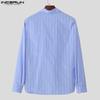 INCERUN Oversized Men Shirts Long Sleeve Lapel Striped Print Casual Loose Tops