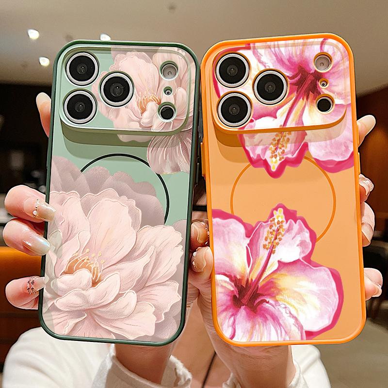 Pink Peony Flowers Case For iPhone 17 Pro Max Funda iPhone 16 15 14 13 Pro Max Magnetic For Magsafe Hybrid Slim Matte Cover