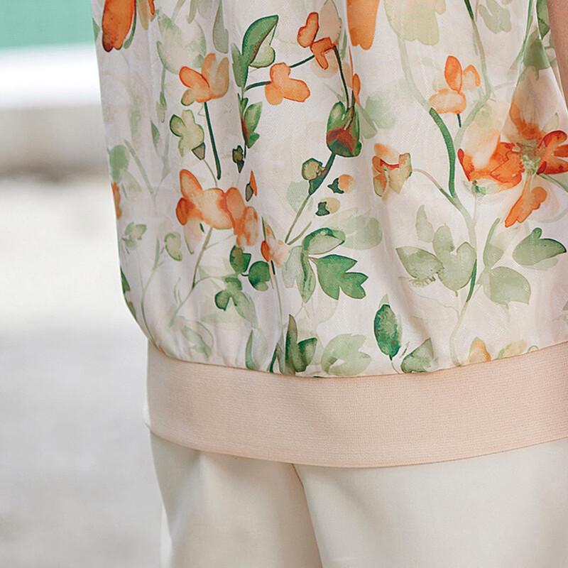 Passt Floral Print Ice Silk Plus Size Short Sleeve T-Shirt for Women