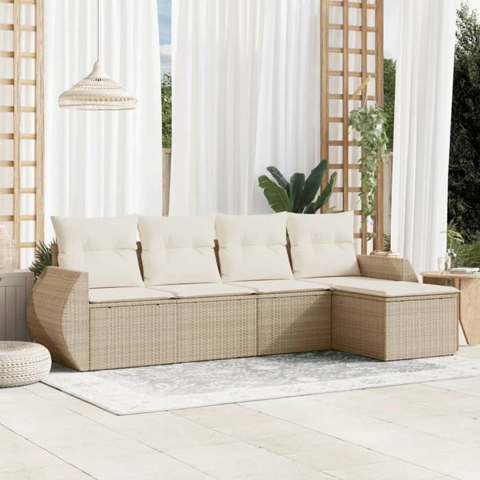 VidaXL Garden Lounge Set with Cushions 5 Pcs, Patio Sofas, Patio Furniture Set, Outdoor Furniture, Beige 3221287