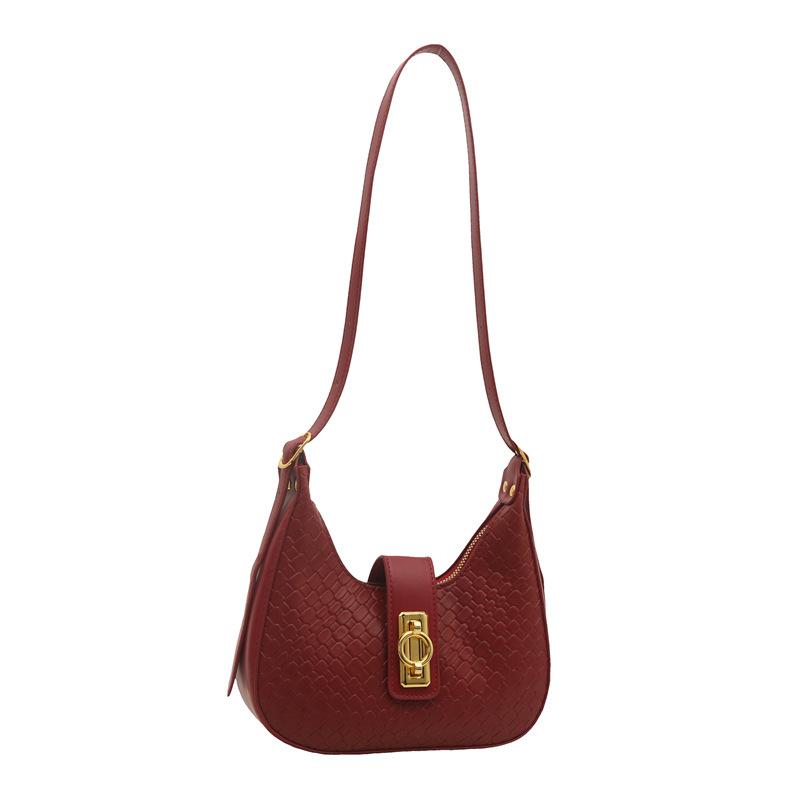 Solid color design straw pattern new spring and summer texture fashionable large capacity shoulder underarm crescent women's bag