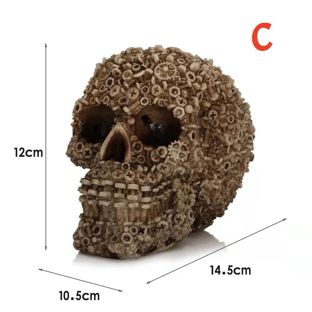 Creative Craft Skull Flowers Sculpture Horror Screw Gear Mechanical Style Statue Home Halloween Skeleton Head Decorative Crafts