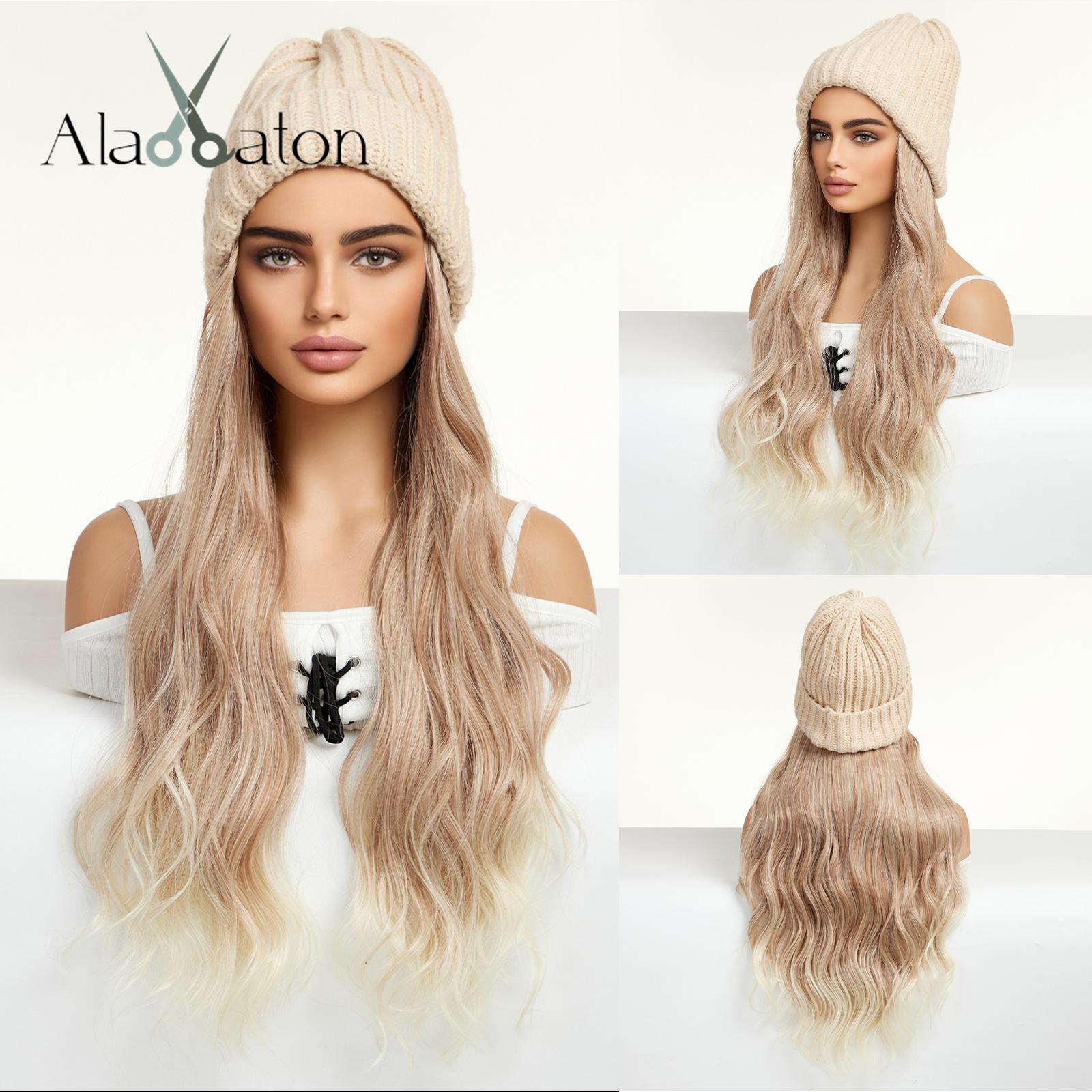 

ALAN EATON Шапка парики Шапка с волосами Прямые натуральные черные цвета Connect Зимняя вязаная шапка из синтетических волос Женская повседневная вечеринка Высокая температура