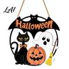 Halloween Hanging Ornaments Wood Ornament with Ghost Pumpkin Bat Cat Prints Durable And Waterproof Front Door Sign for Indoor Outdoor Holiday