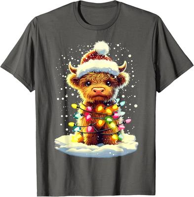 Christmas Xmas Highland Cow Design Funny Cow Unisex T-Shirt