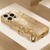 Elegant Golden Gradient Floral Print Metallic Paint Glass Phone Case for iPhone 17promax 16 15 14 13 12ProMax 11 11Pro