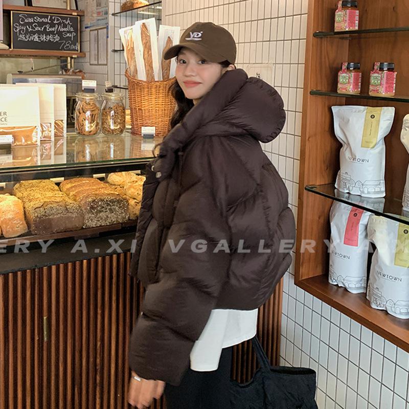 Coffee Down Cotton Clothes Women's Winter Loose Bf Cotton Clothes Short Thickened Student Hooded Jacket